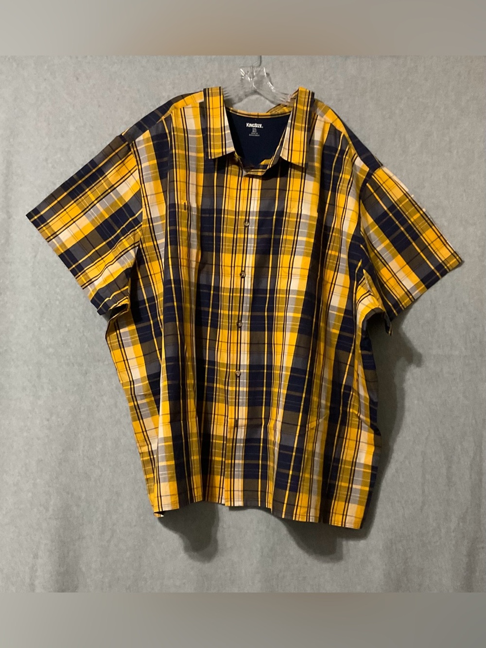 King size Men's Yellow & Navy Plaid Short-Sleeve Shirt 6XL
